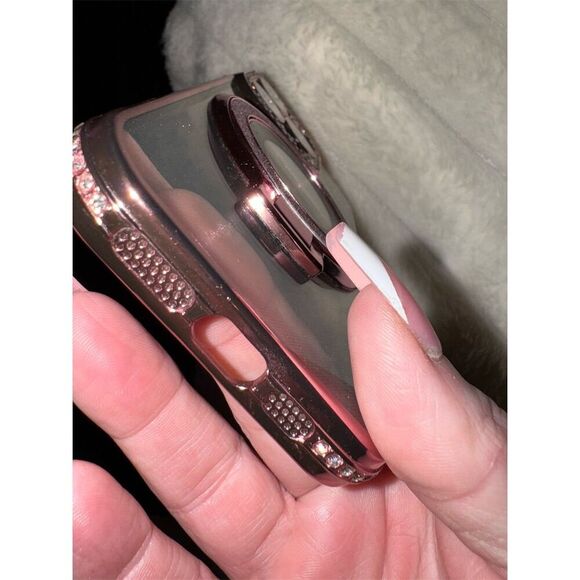 LXK Pink Glitter Clear Phone Case w/ Ring Holder and rhinestone iPhone 15 pro - Picture 7 of 12